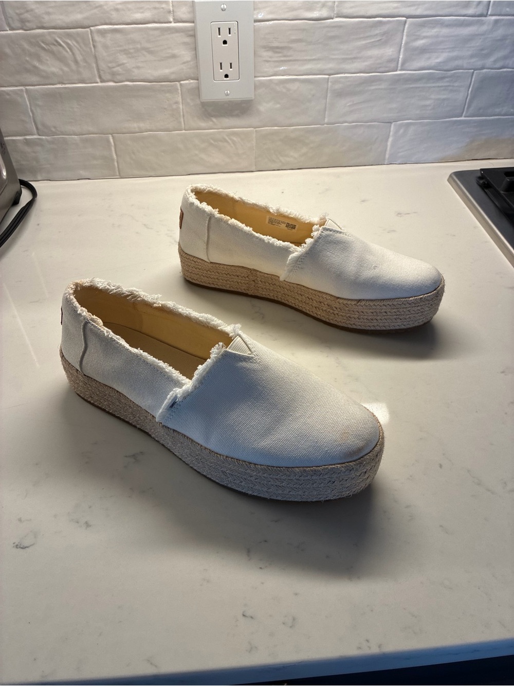 Toms White Canvas Platform Espadrille Slip-Ons